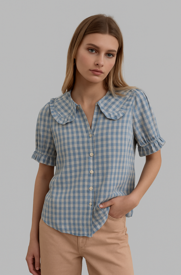le field, Ruffle Collar Gingham Blouse