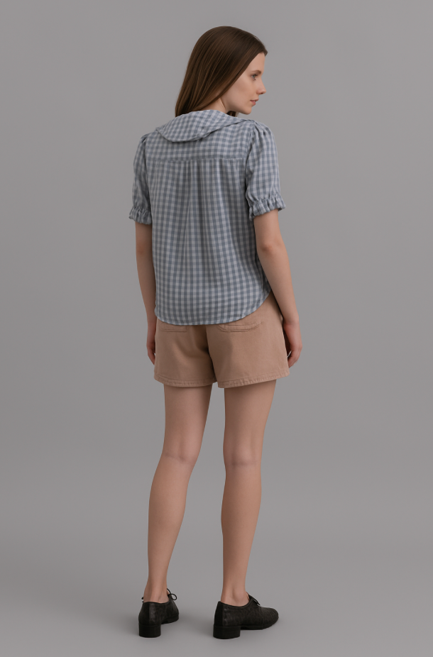le field, Ruffle Collar Gingham Blouse