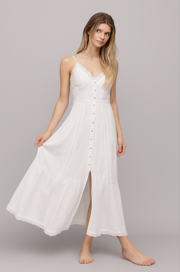 le field, Lace Trim Button Down Dress