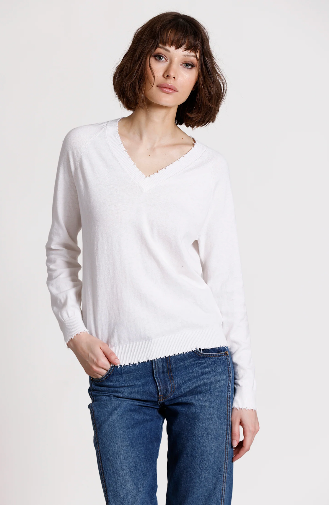 Minnie Rose, CC Frayed V Sweater