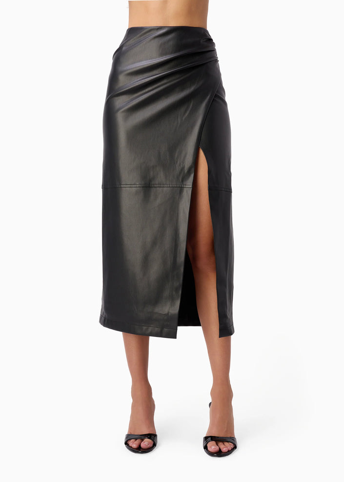 Cami NYC, Lorena Vegan Leather Midi Skirt, Black