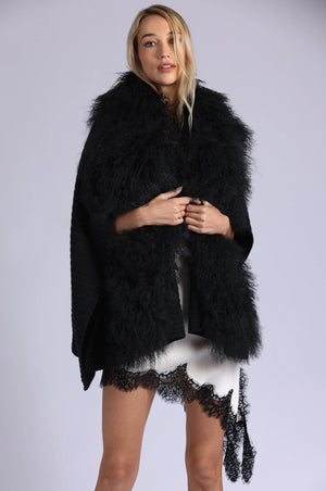 Minnie Rose, Mongolian Fur Cape, Black