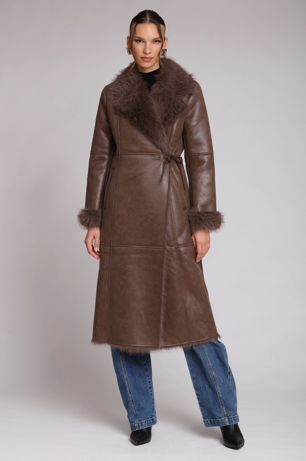 Avec Les Filles, Faux Shearling Wrap Coat