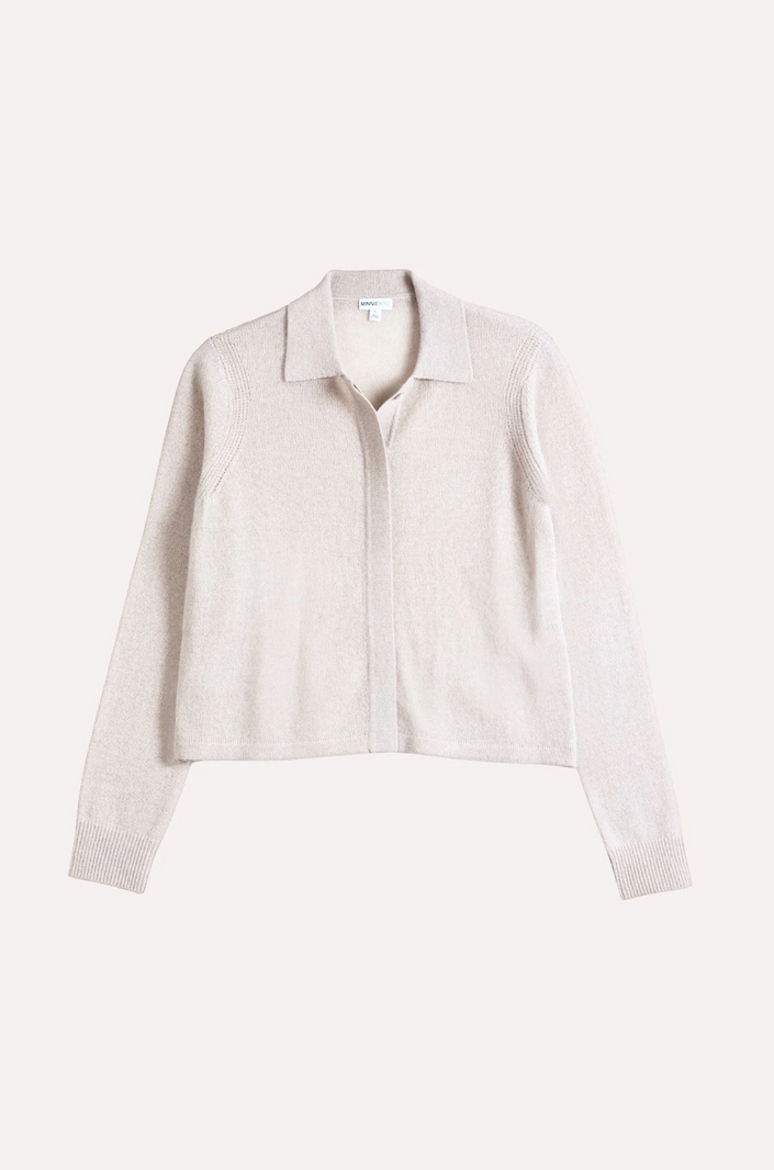 Minnie Rose, Sheer Luxury Cashmere Collared Cropped Cardigan