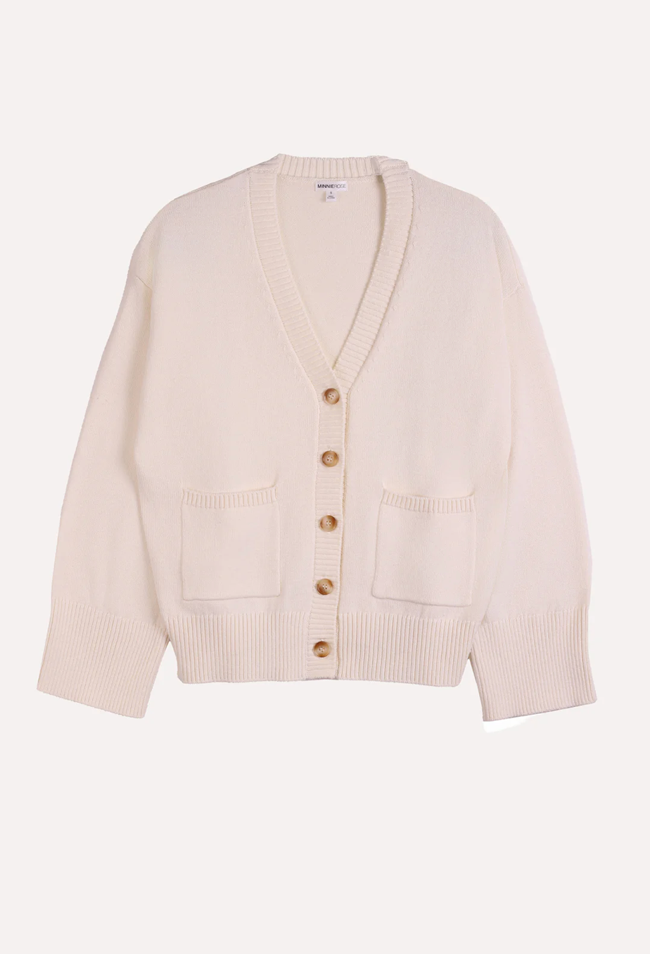 Minnie Rose, Luxe Cotton Blend V Neck Cardigan
