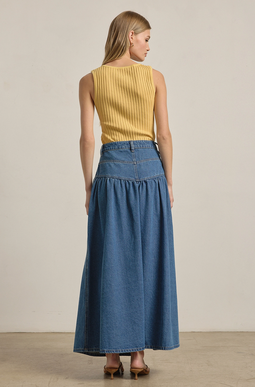 le field, Tiered Denim Maxi Skirt